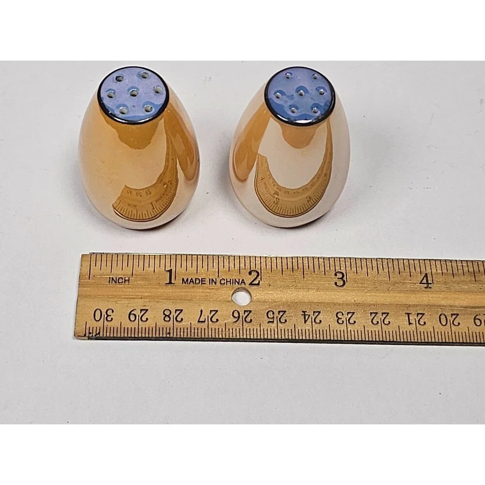 Vintage Peach Lusterware Salt Pepper Shakers Made in Japan
